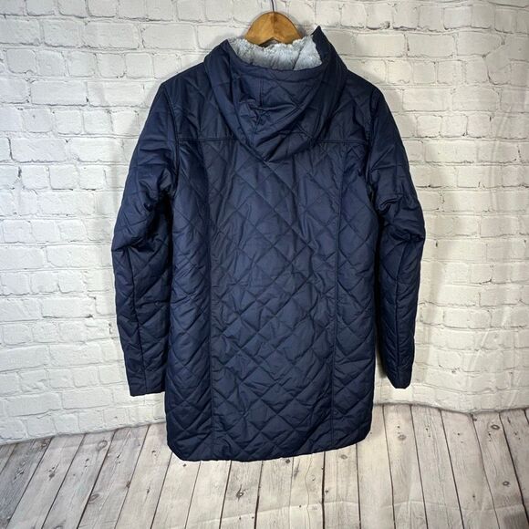 Columbia Jacket womens Medium Blue Navy Copper Crest Long Hooded Plush Fur Lined - Picture 5 of 9